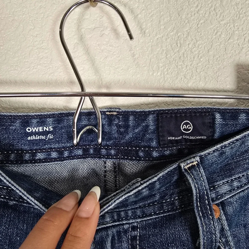AG Jeans Owens athletic Fit Denim Jeans Distressed Hem Dark Wash 30 ×‎ 32